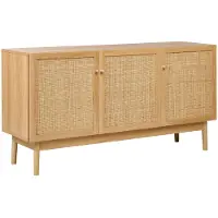 Beliani Sideboard mit 3 Türen Spanplatte Kiefer helles Holz Boho-Stil