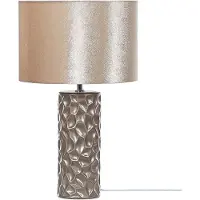 Beliani Tischlampe Gold Keramik 50 cm geometrisches Muster Stoffschirm Trommelform Samt langes Kabel mit Schalter handgefertigt Schlaf- u. Wohnzimmer