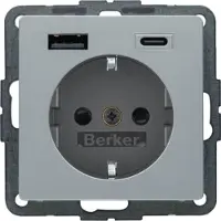 Berker SCHUKO-Steckdosemit USB Typ A und USB Typ C, 20W PD (alu, samt)