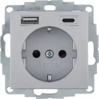 Berker 48141404 Steckdose SCHUKO/USB AC 20W PD B.3, alu matt, lackiert