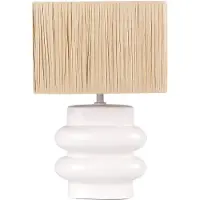 Beliani Tischlampe Weiß und Naturfarben Keramik Vasenform 42 cm Papiergeflecht Schirm Rechteckig Kabel mit Schalter Modern Boho Schlaf- u. Wohnzimmer