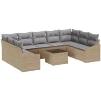vidaXL Sofa Set 10 Stk. Beige [Synthetisch]: Poly Rattan