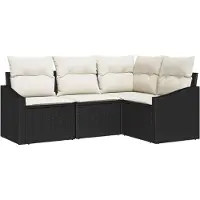 vidaXL Sofa Set mit Kissen 4 pcs Schwarz Poly Rattan