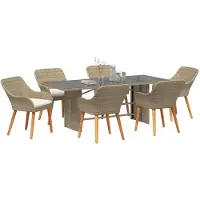 vidaXL Garten Essgruppe 7 Stk. Beige Poly-Rattan