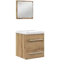 vidaXL Badezimmermöbel-Set 2 pcs Schwarz Eichen-Optik Holzwerkstoff