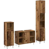 vidaXL Badezimmermöbel-Set mit Regal 3 pcs Altholz Holzwerkstoff