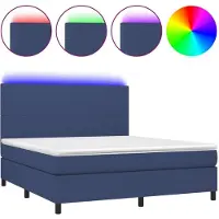 vidaXL Boxspringbett mit Matratze & LED Blau 180x200 cm Stoff