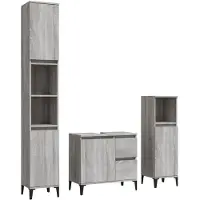 vidaXL 3-tlg. Badmöbel-Set Grau Sonoma Holzwerkstoff