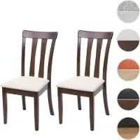 Mendler 2er-Set Esszimmerstuhl HWC-G46, Küchenstuhl Stuhl, Stoff/Textil Massiv-Holz dunkles Gestell, beige