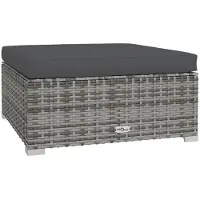 vidaXL Garten-Fußhocker mit Kissen Grau 70x70x30 cm Poly Rattan