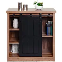 Mendler Kommode HWC-K75, Schrank Regal, Schiebetüre 5 Staufächer, Holz-Optik Industrial Metall 84x80x40cm braun