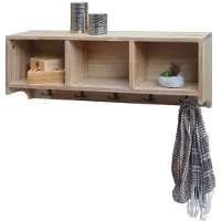 Mendler Wandregal HWC-K49, Garderobe Wandgarderobe Regal, 3 Staufächer 5 Haken 30x80x20cm Holz ~ naturbraun