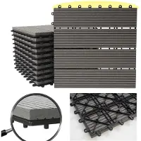Mendler WPC Bodenfliese Rhone, Holzoptik Balkon/Terrasse, 11x je 30x30cm = 1qm ~ Premium, grau linear