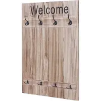 Mendler Wandgarderobe HWC-C89 Welcome, Garderobe Garderobenpaneel, Shabby-Look Vintage, 91x60cm ~ naturbraun