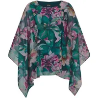Goldner Kurzgröße: Elegantes Blusenshirt, florales Design in smaragd / gemustert | Gr.: 21