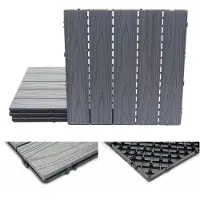 Mendler WPC Bodenfliese HWC-E21, Holzoptik Balkon/Terrasse, 3D-Struktur linear beschichtet-grau ~ 4x je 50x50cm = 1qm