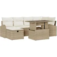 vidaXL Gartensofa-set 7 stk. Beige Poly-Rattan