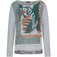 Goldner Kurzgröße: Langarm Satinshirt mit Allover-Print in graugrün / gemustert | Gr.: 25