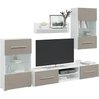 vidaXL 5-tlg. Wohnwand mit LED-Beleuchtung Steingrau Holzwerkstoff