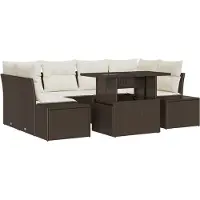 vidaXL Sofa Set 7 Stk. Braun und Creme Poly-Rattan