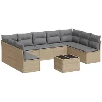 vidaXL 10-tlg. Garten-Sofagarnitur mit Kissen Beige Poly Rattan