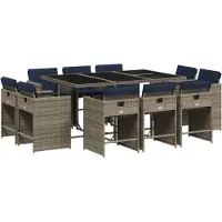 vidaXL 11-teiliges Garten-Ess-Set mit Kissen, grau, Polyrattan