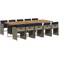 vidaXL 11-teiliges Garten-Ess-Set mit Kissen, grau, Polyrattan