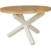 FineBuy Esstisch rund Ø120cm Akazie Massivholz Natur & Weiß – Design Esszimmertisch Kreuzgestell, Landhaus Holztisch massiv 4 Personen, Küchentisch