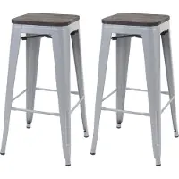 Mendler 2er-Set Barhocker HWC-A73 inkl. Holz-Sitzfläche, Barstuhl Tresenhocker, Metall Industriedesign stapelbar grau
