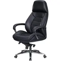 FineBuy Designer Bürostuhl Schwarz Bezug Echtleder Schreibtischstuhl bis 120 kg XXL Chefsessel höhenverstellbar Drehstuhl ergonomisch mit Armlehnen