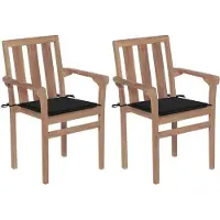 vidaXL Möbel Gartenstühle 2 Stk. mit Schwarzen Kissen Teak Massivholz - Gartensessel 3062215