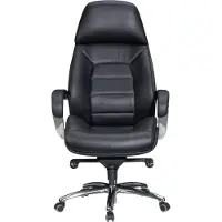 FineBuy Designer Bürostuhl Schwarz Bezug Echtleder Schreibtischstuhl bis 120 kg XXL Chefsessel höhenverstellbar Drehstuhl ergonomisch mit Armlehnen
