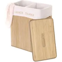Mendler Wäschekorb HWC-C21, Laundry Wäschebox Wäschesammler Wäschebehälter, Bambus 2 Fächer 63x55x34cm 100l ~ naturfarben