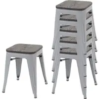 Mendler 6er-Set Hocker HWC-A73 inkl. Holz-Sitzfläche, Metallhocker Sitzhocker, Metall Industriedesign stapelbar ~ grau