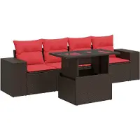 vidaXL 5-tlg. Garten-Sofagarnitur mit Kissen Braun Poly Rattan Akazie