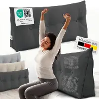 ELONEO Rückenkissen – Keilkissen fürs Bett & Sofa, abnehmbarer Bezug, praktisches Seitenfach Handy 1 St Kissen