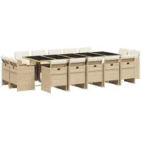 vidaXL 15-tlg. Garten-Essgruppe mit Kissen Beige Poly Rattan