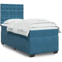vidaXL Boxspringbett mit Matratze Blau 90x200 cm Samt