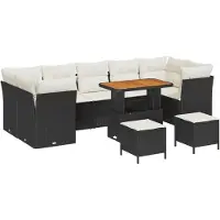 vidaXL Gartensofa-set 10 stk. 7-Sitzanzahl Schwarz und Creme