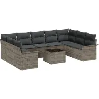 vidaXL Gartensofa-set 10 stk. Grau Poly-Rattan
