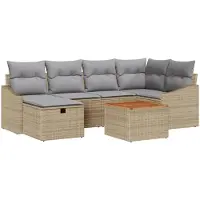 vidaXL Gartensofa-set 7 stk. Beige Poly Rattan