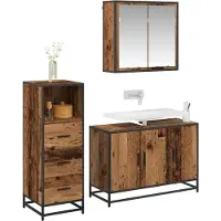 vidaXL Badezimmermöbel-Set mit Schubladen 3 pcs Altholz Holzwerkstoff