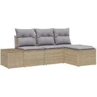 vidaXL Garten-Sofa-Set 4 stk. Beige und Hellgrau Poly-Rattan
