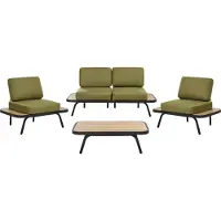 Beliani Lounge Set Hellbraun es Akazienholz 4-Teilig 2-Sitzer Gartensofa mit 2 Sesseln u. Couchtisch Auflagen Olivgrün Gartenmöbel Set