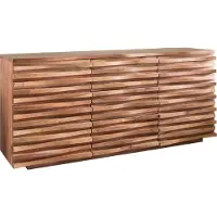 FineBuy Sideboard Akazie Massivholz 160 cm 2 Türen & 3 Schubladen - Massive Retro Kommode mit Design Front - Natur Anrichte - Handdustrial