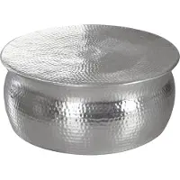 FineBuy Design Couchtisch rund 75 cm aus Metall silber Handgefertigter Aluminium Wohnzimmertisch Hammerschlag Orientalischer flacher Alu Sofatisch