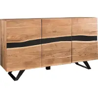 FineBuy Sideboard Akazie Massivholz 150 cm mit 3 Türen- Massive Retro Baumkanten Kommode - Design Natur Anrichte - Handdustrial