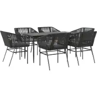 vidaXL 7-tlg. Garten-Essgruppe mit Kissen Schwarz Poly Rattan Glas