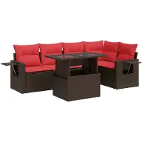 vidaXL 6-tlg. Garten-Sofagarnitur mit Kissen Braun Poly Rattan Akazie