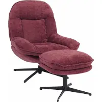 Mendler Relaxsessel mit Hocker MCW-P32, Fernsehsessel Nosagfederung, drehbar Metall Stoff/Textil Chenille (370 g/m²) beere